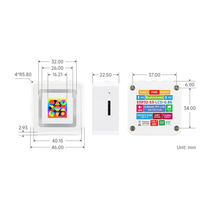 Waveshare ESP32-S3 Development Board With 0.85-Inch LCD 128×128, Dual Mic Array, Wi-Fi/BLE 5, AI Support, ESP32-S3-LCD-0.85
