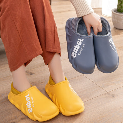 Winter Warm Velvet Thick Waterproof Cotton Slippers, Yellow, Blue Gray, Orange Red, Pink 8055, White 8055, Light Coffee 8055, Black 8055, Blue Gray 599, Duck Egg Green 599, Pink 599, Caramel 599, Dark Blue 599, Yellow 599, Yellow No Heel               ...