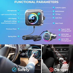 Joyroom JR-CL18 Car Charger Vehicle Bluetooth Transmitter Comes With Spring Line, JR-CL18