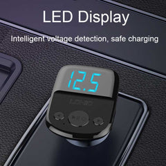 LDNIO C706Q QC3.0+AUTO-ID Car Bluetooth FM Music Digital Display Car Charger, with Micro USB Cable, with 8 Pin Cable, with Type-C/USB-C Cable
