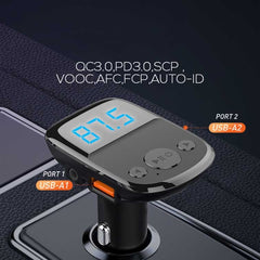LDNIO C706Q QC3.0+AUTO-ID Car Bluetooth FM Music Digital Display Car Charger, with Micro USB Cable, with 8 Pin Cable, with Type-C/USB-C Cable