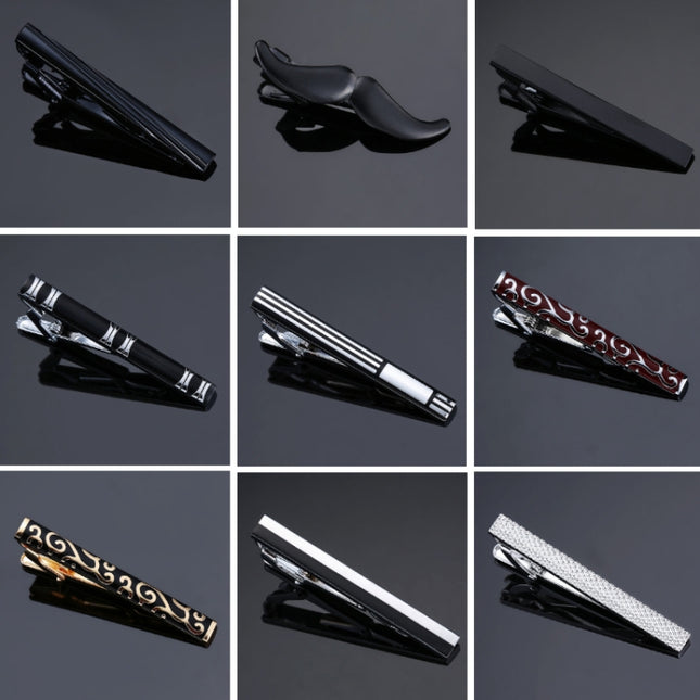 Brass Polished Gum Pattern Business Men Tie Clip, Color: Black Beard, Black Strips, Black Beard, Black Glossy, Black Silver Stripe, Silver Stripe, Red Pattern, Golden Pattern, Silver Black, Silver Batch Flower, Black Batch Flower, Golden Batch Flower  ...