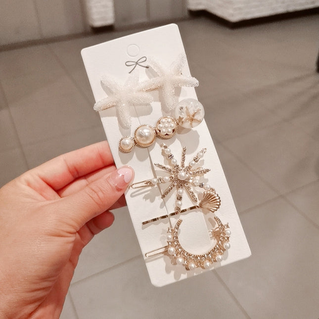 Star Sea Pearl Rhinestone Hair Clip Teenage Girls Headdress