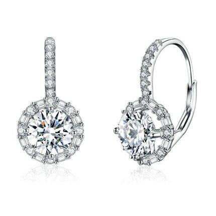 S925 Sterling Silver Moissanite Zirconia Elegant Earrings White Gold Plated