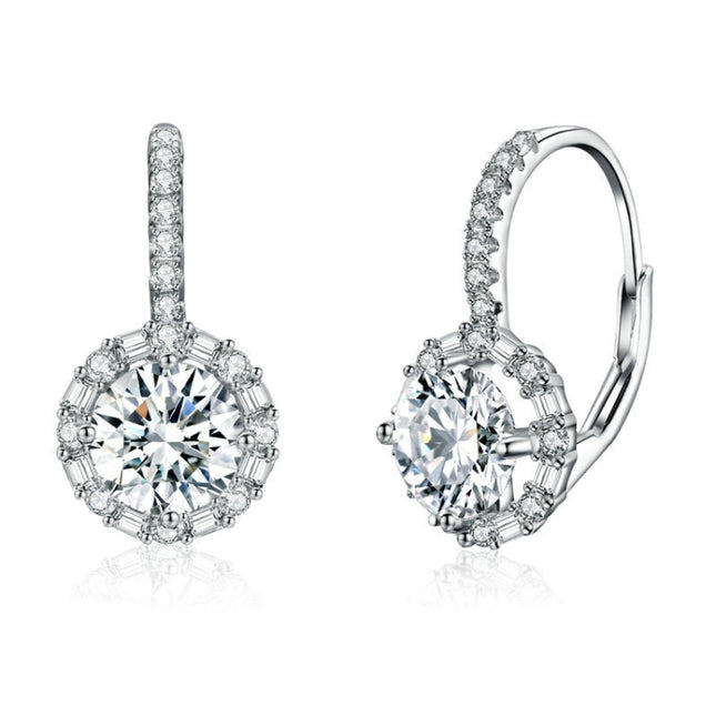 S925 Sterling Silver Moissanite Zirconia Elegant Earrings White Gold Plated