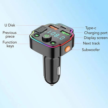 Car Bluetooth FM Transmitter PD Fast Charging Ambient Light, Q6, Q8