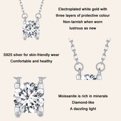 Sterling Silver S925 Sparkling Moissanite Pendant White Gold Plated Necklace