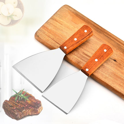 2pcs Stainless Steel Pizza and Steak Shovel Wooden Handle Slanted Shovel Kitchen Tool, L, S