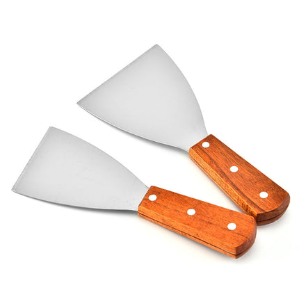 2pcs Stainless Steel Pizza and Steak Shovel Wooden Handle Slanted Shovel Kitchen Tool, L, S