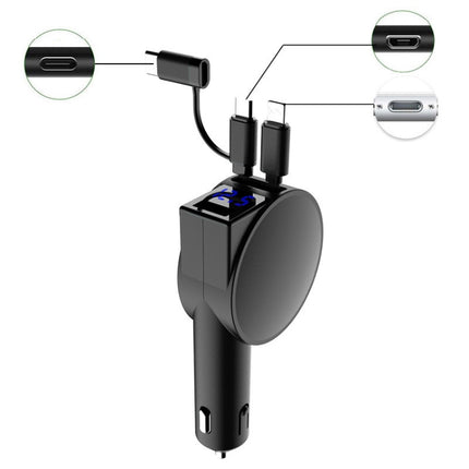 3 In 1 40W Fast Charging Dual Cable Retractable Car Charger, 40W