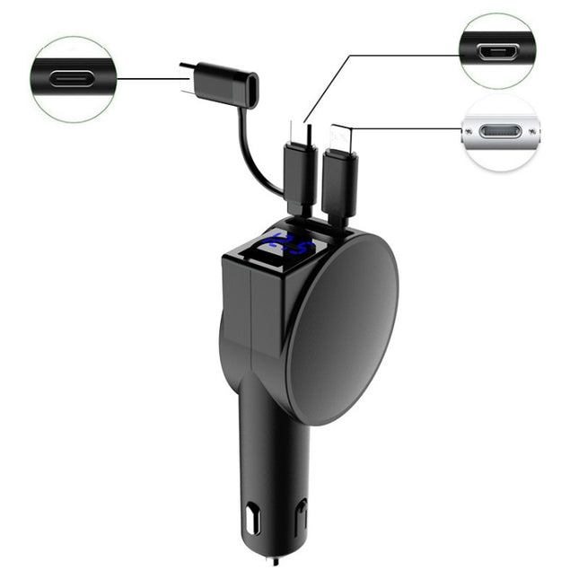 3 In 1 40W Fast Charging Dual Cable Retractable Car Charger, 40W