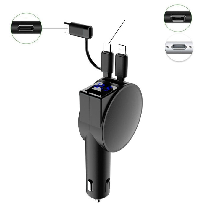 3 In 1 40W Fast Charging Dual Cable Retractable Car Charger, 40W