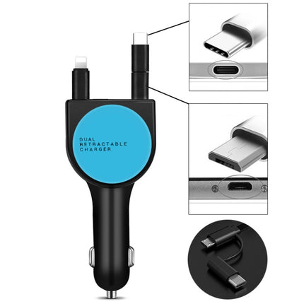 3 In 1 3.1A Dual USB Single Pull Retractable Fast QC3.0 Car Charger, Red, White, Blue, Green, Black