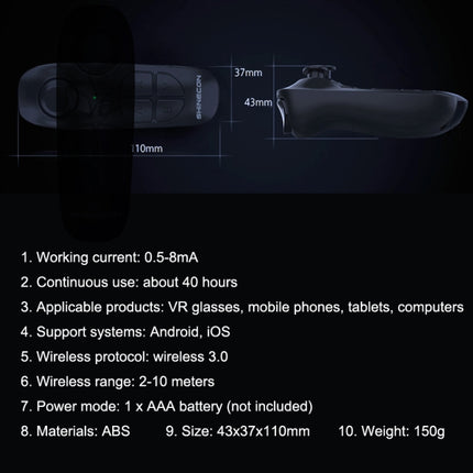 VR SHINECON SC-B03 VR Game Wireless Bluetooth Remote Control Handle Selfie Stick Remote Control Video Playback, SC-B03