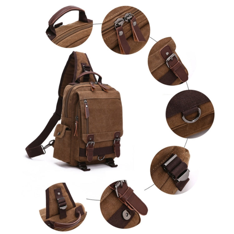 Outdoor Travel Messenger Canvas Chest Bag, Brown, Dark Blue, Khaki, Black, Brown Backpack, Dark Blue Backpack, Black Backpack, Green Backpack, Red Backpack, Gray Backpack, Blue Backpack, Green, Red, Gray, Blue