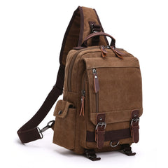 Outdoor Travel Messenger Canvas Chest Bag, Brown, Dark Blue, Khaki, Black, Brown Backpack, Dark Blue Backpack, Black Backpack, Green Backpack, Red Backpack, Gray Backpack, Blue Backpack, Green, Red, Gray, Blue