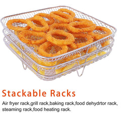 Air Fryer Accessories Three-Layer Steam Rack Stackable Dehydration Rack, Square, Rectangle