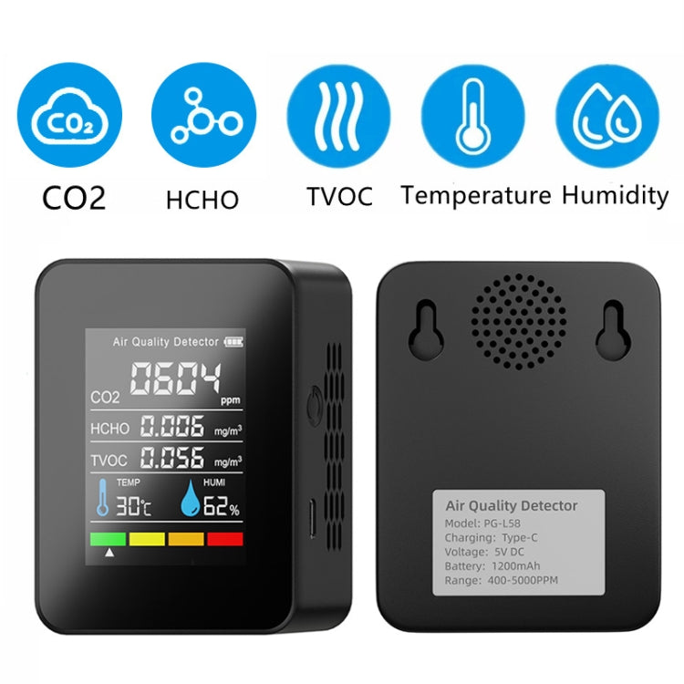 5 In 1 Temperature Humidity TVOC HCHO CO2 Large Screen Display Power Digital Air Quality Monitor, 5 In 1 Semiconductor
