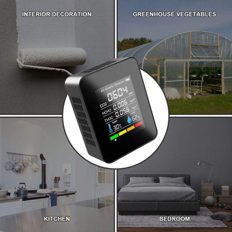 5 In 1 Temperature Humidity TVOC HCHO CO2 Large Screen Display Power Digital Air Quality Monitor, 5 In 1 Semiconductor