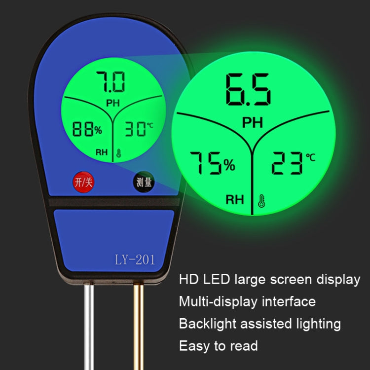 LY201 Soil PH Testing Instrument Moisture and Humidity Tester Gardening Planting Thermometer, LY201