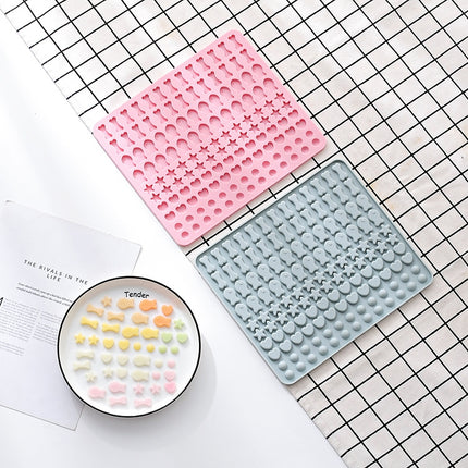 130 Grids Silicone Mat Baking Mold Mini Pet Snacks Dog Food Baking Pan Mold Biscuit Cake Mold, Blue, Pink