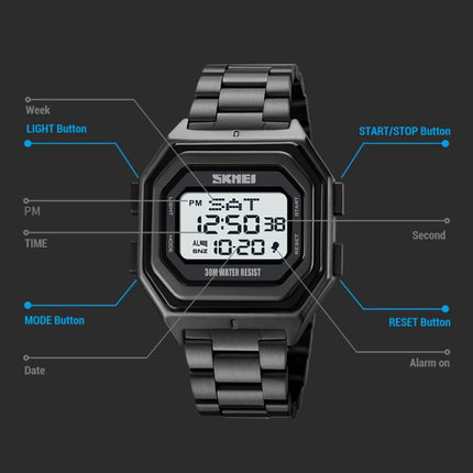 SKMEI 1875 Men Outdoor Electronic Watch Timing Multi-Functional Watch, Style:, 1875 Steel Band Black Machine, 1875 Silicone Band White Machine, 1875 Silicone Band Black Machine, 1875 Steel Band White Machine