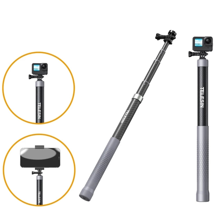 TELESIN 1.2m Carbon Fiber Monopod Selfie Stick With 1/4 Screw For Action Cameras, 1.2m