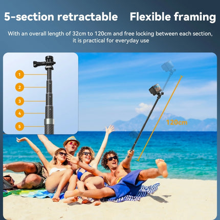 TELESIN 1,2 m Carbon Fiber Monopod Selfie Stick mit 1/4 Schraube für Action Kameras, 1,2 m