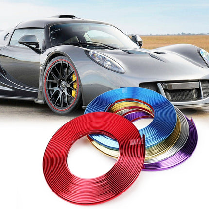 W12 8m/roll Car Universal Reflective Wheel Electroplating Decorative Strip, 1roll Electroplating Blue, 1roll Electroplating Gold, 1roll Electroplating Silver, 1roll Electroplating Purple, 1roll Electroplating Red