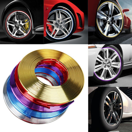 W12 8m/roll Car Universal Reflective Wheel Electroplating Decorative Strip, 1roll Electroplating Blue, 1roll Electroplating Gold, 1roll Electroplating Silver, 1roll Electroplating Purple, 1roll Electroplating Red