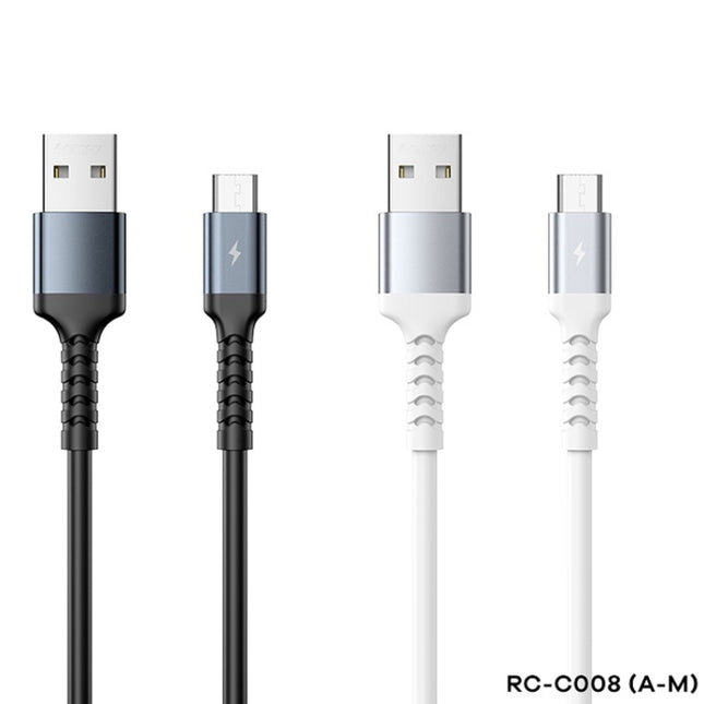 Cable de datos antirrotura suave TPE REMAX RC-C008 de 2,4 A, longitud de 1 m, USB a micro USB, USB a 8 pines, USB a USB-C/Tipo-C