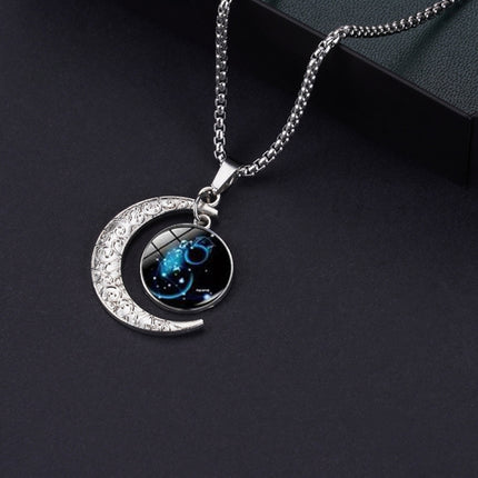 Luminous Zodiac Moon Titanium Steel Necklace Personalized Moon Pendant, Necklace Sagittarius, Necklace Aquarius, Necklace Capricorn, Necklace Pisces, Necklace Aries, Necklace Taurus, Necklace Gemini, Necklace Cancer, Necklace Leo, Necklace Virgo       ...