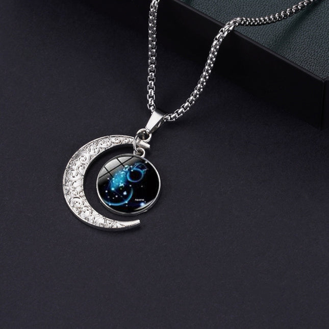 Luminous Zodiac Moon Titanium Steel Necklace Personalized Moon Pendant, Necklace Sagittarius, Necklace Aquarius, Necklace Capricorn, Necklace Pisces, Necklace Aries, Necklace Taurus, Necklace Gemini, Necklace Cancer, Necklace Leo, Necklace Virgo       ...
