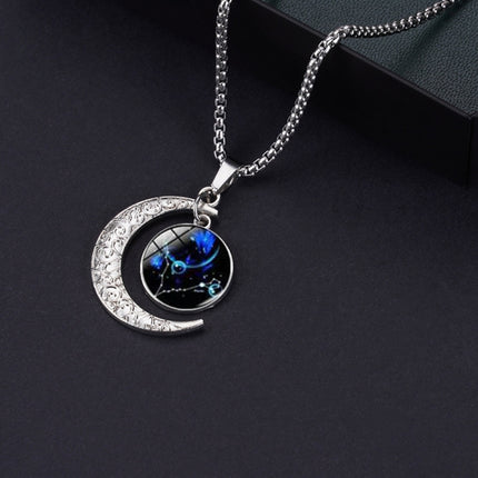 Luminous Zodiac Moon Titanium Steel Necklace Personalized Moon Pendant, Necklace Sagittarius, Necklace Aquarius, Necklace Capricorn, Necklace Pisces, Necklace Aries, Necklace Taurus, Necklace Gemini, Necklace Cancer, Necklace Leo, Necklace Virgo       ...