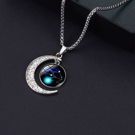 Luminous Zodiac Moon Titanium Steel Necklace Personalized Moon Pendant, Necklace Sagittarius, Necklace Aquarius, Necklace Capricorn, Necklace Pisces, Necklace Aries, Necklace Taurus, Necklace Gemini, Necklace Cancer, Necklace Leo, Necklace Virgo       ...