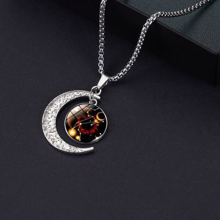 Luminous Zodiac Moon Titanium Steel Necklace Personalized Moon Pendant, Necklace Sagittarius, Necklace Aquarius, Necklace Capricorn, Necklace Pisces, Necklace Aries, Necklace Taurus, Necklace Gemini, Necklace Cancer, Necklace Leo, Necklace Virgo       ...