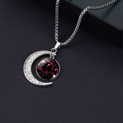 Luminous Zodiac Moon Titanium Steel Necklace Personalized Moon Pendant, Necklace Sagittarius, Necklace Aquarius, Necklace Capricorn, Necklace Pisces, Necklace Aries, Necklace Taurus, Necklace Gemini, Necklace Cancer, Necklace Leo, Necklace Virgo       ...