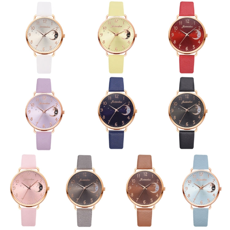 Ladies Moon Pattern Dial PU Strap Quartz Watch, White, Yellow, Red, Purple, Blue, Black, Pink, Grey, Brown, Sky Blue, Pink+Bracelet, Red+Bracelet, Blue+Bracelet, Gray+Bracelet, Brown+Bracelet, Black+Bracelet, White+Bracelet, Yellow+Bracelet������������...