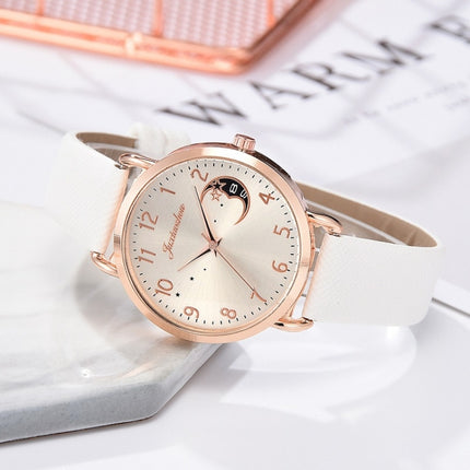 Ladies Moon Pattern Dial PU Strap Quartz Watch
