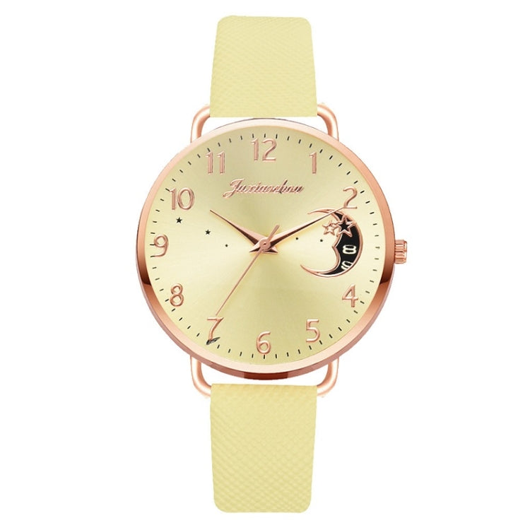 Ladies Moon Pattern Dial PU Strap Quartz Watch, White, Yellow, Red, Purple, Blue, Black, Pink, Grey, Brown, Sky Blue, Pink+Bracelet, Red+Bracelet, Blue+Bracelet, Gray+Bracelet, Brown+Bracelet, Black+Bracelet, White+Bracelet, Yellow+Bracelet������������...