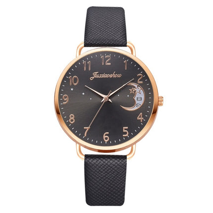 Ladies Moon Pattern Dial PU Strap Quartz Watch