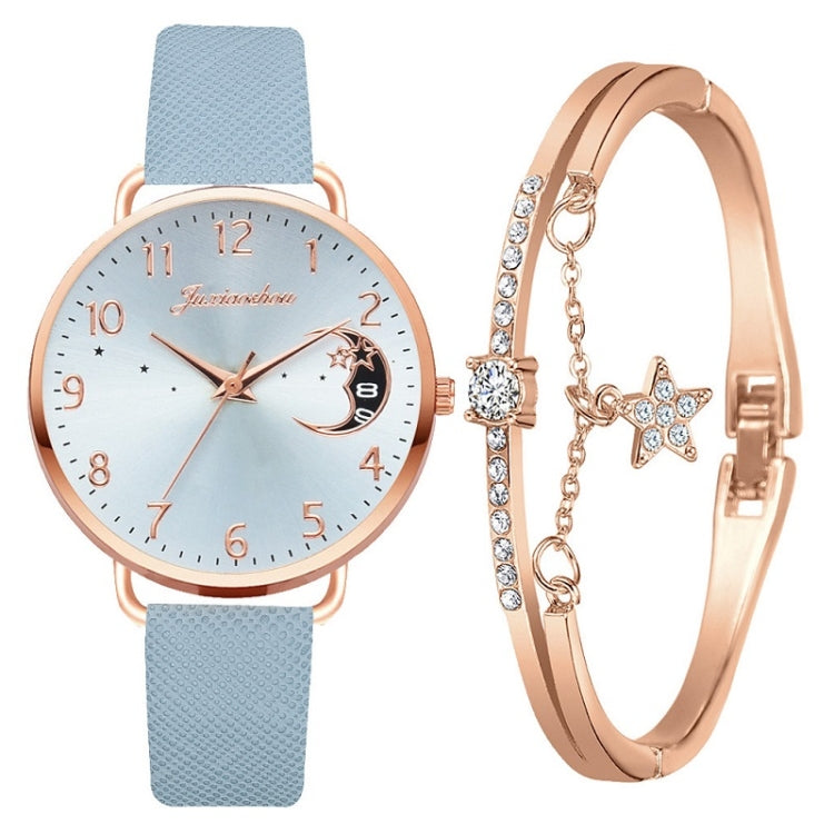 Ladies Moon Pattern Dial PU Strap Quartz Watch, White, Yellow, Red, Purple, Blue, Black, Pink, Grey, Brown, Sky Blue, Pink+Bracelet, Red+Bracelet, Blue+Bracelet, Gray+Bracelet, Brown+Bracelet, Black+Bracelet, White+Bracelet, Yellow+Bracelet������������...