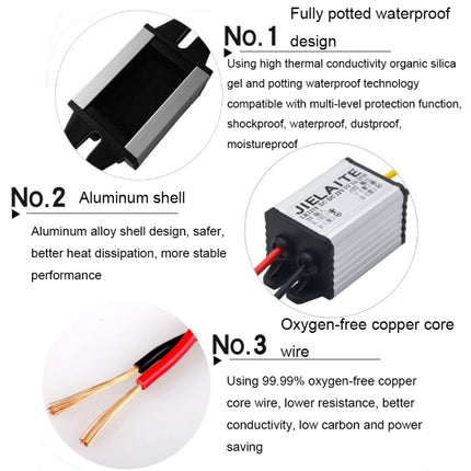 JIELAITE LK1253 15W Aluminum Alloy Intelligent Protection Waterproof Car Power Converter, 12V to 3V/3A, 12V to 3.3V/3A, 12V to 3.7V/3A, 12V to 4.2V/3A, 12V to 5V/3A, 12V to 6V/3A, 12V to 7.5V/3A, 12V to 9V/2A