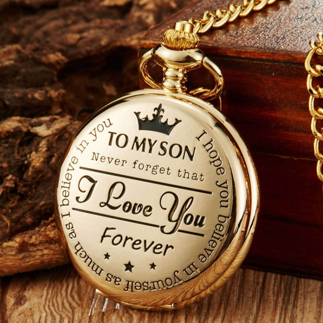 Engraved Vintage Commemorative Quartz Pocket Watch Round Watch, Style:, I Love You (Black), Forever (Gold), Forever (Silver), Forever (Black), Matte Ancient Copper, Grandpa, Husband, Hushand (Silver), Grandson (Black), I Love You (Gold)                ...