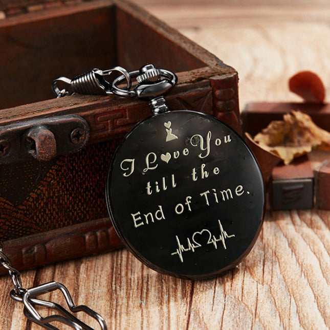 Engraved Vintage Commemorative Quartz Pocket Watch Round Watch, Style:, I Love You (Black), Forever (Gold), Forever (Silver), Forever (Black), Matte Ancient Copper, Grandpa, Husband, Hushand (Silver), Grandson (Black), I Love You (Gold)                ...
