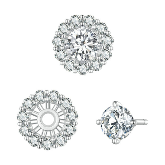 Sterling Silver S925 Round Moissanite Detachable Stud Earrings