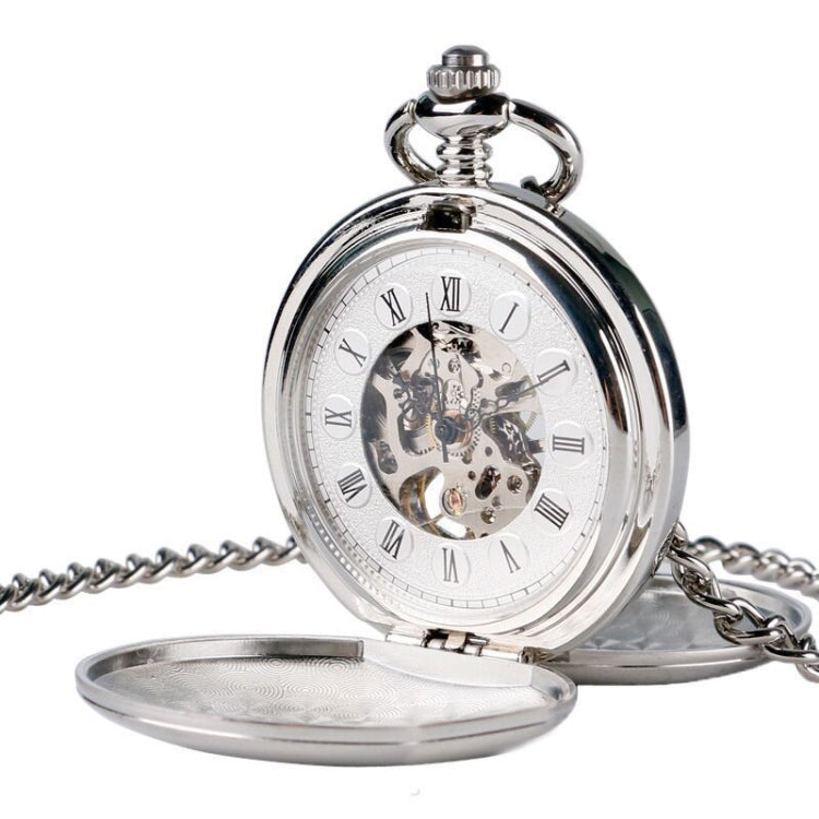 pm240 Classic Double Open Double Face Vintage Manual Mechanical Pocket Watch with Roman Lettering, Round Opening Gold Shell Gold Face, Black Shell Black Face Gold Movement, Silver Shell Silver Face Silver Movement, Gold Shell Gold Face Movement