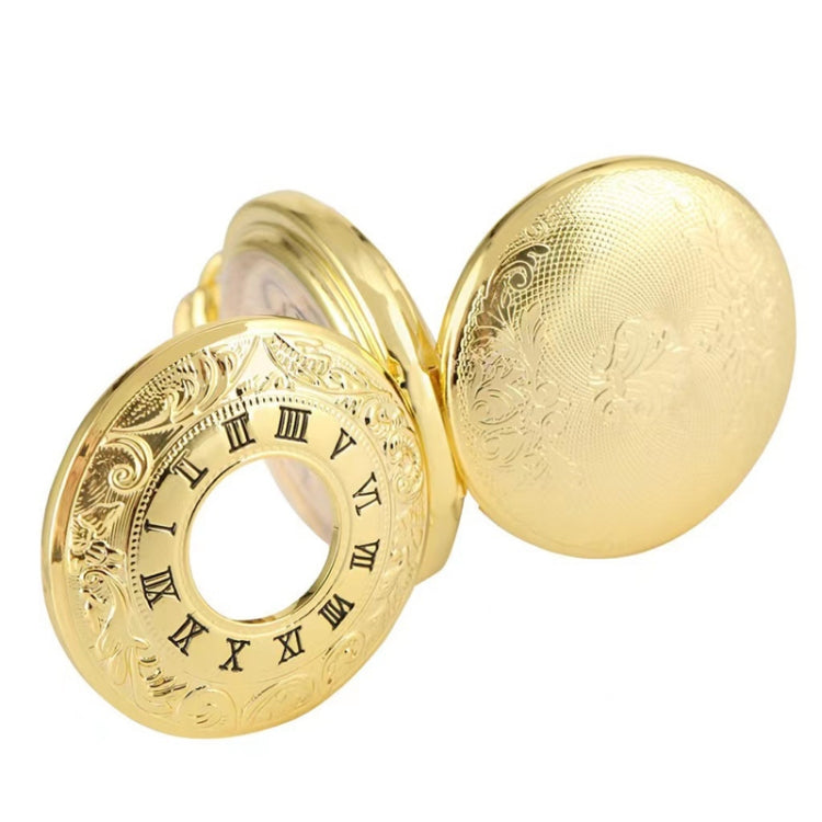 pm240 Classic Double Open Double Face Vintage Manual Mechanical Pocket Watch with Roman Lettering, Round Opening Gold Shell Gold Face, Black Shell Black Face Gold Movement, Silver Shell Silver Face Silver Movement, Gold Shell Gold Face Movement