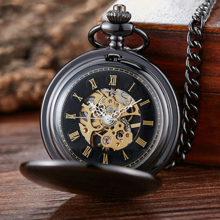pm240 Classic Double Open Double Face Vintage Manual Mechanical Pocket Watch with Roman Lettering, Round Opening Gold Shell Gold Face, Black Shell Black Face Gold Movement, Silver Shell Silver Face Silver Movement, Gold Shell Gold Face Movement