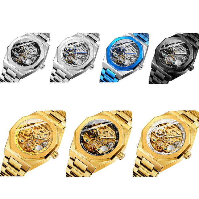 FORSINING F980 Luminous Three Eye Six Shot Weekly Steel Belt Men Fully Automatic Mechanical Watch